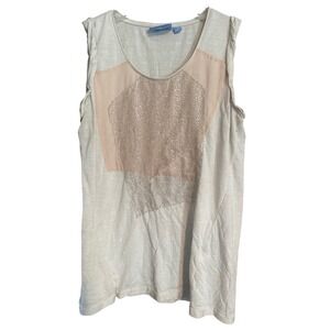 Simply Vera Vera Wang Tank Top Womens L Grey Glitter Colorblock Patch
